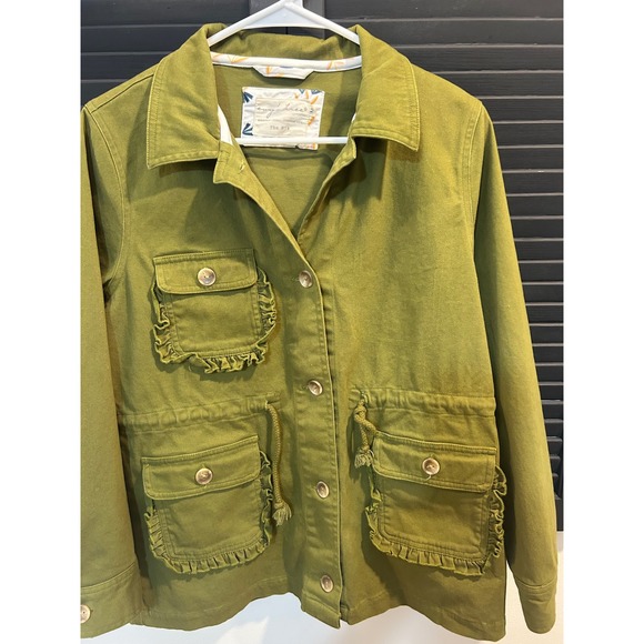 evy's tree Jackets & Blazers - Evys Tree The Mia Olive Green Ruffle Utility Field Jacket Womens Medium ET1045